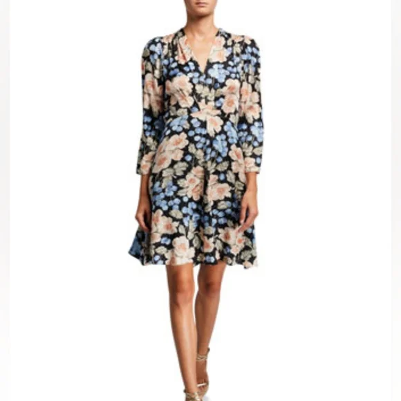 rebecca taylor floral silk dress Rebecca Taylor Sakura' V-Neck Floral Silk Fit & Flare Dress ( Size 2 )